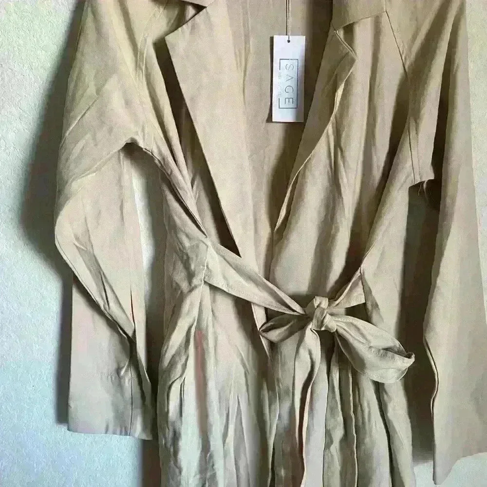 Sage Beige Trench Coat - Lightweight Longline Women's Trench - Picture 4 of 9